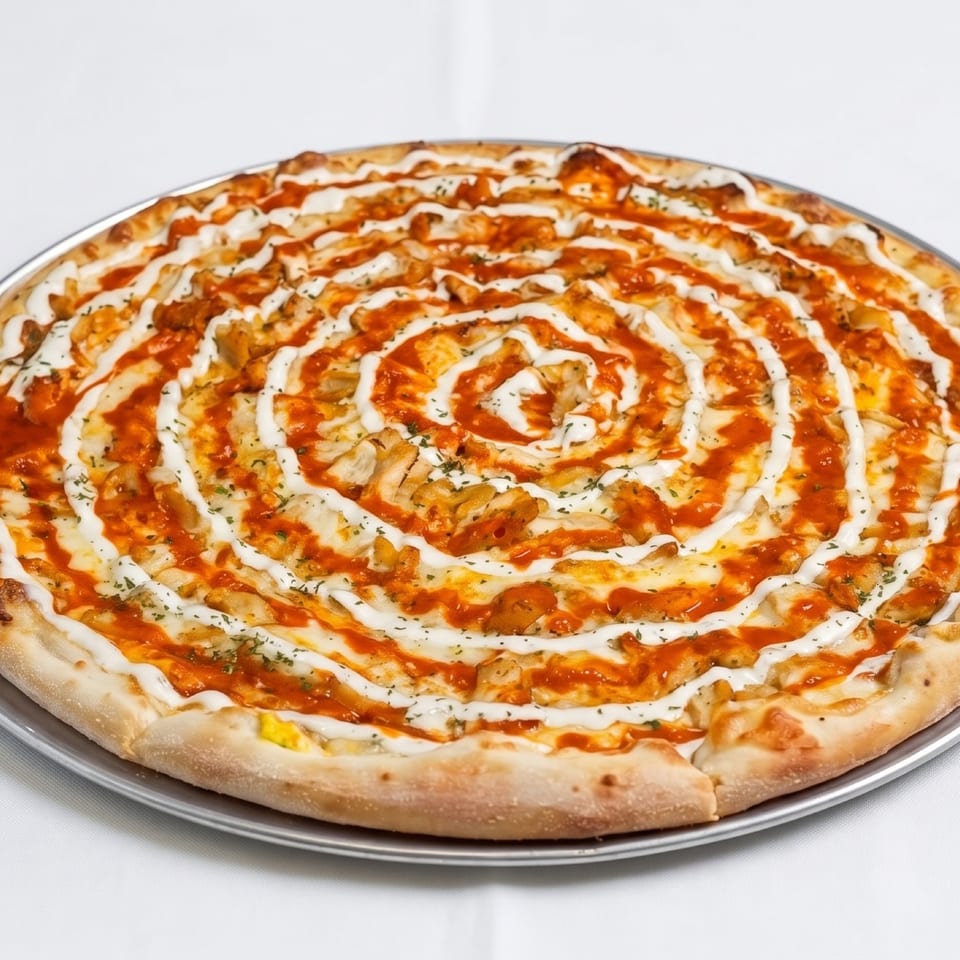 Pizza with a swirl of sauce